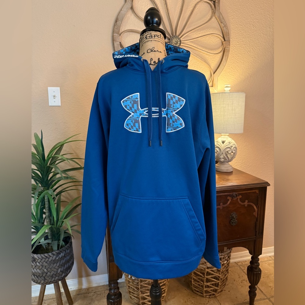 Under Armour Men's Blue Hoodie with Checkered Pattern